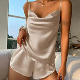 Pyjamas en soie glacée sans dos pour femmes - Vêtements de confort estival